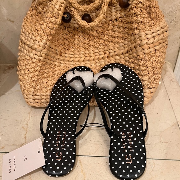 LC Lauren Conrad Shoes - LC Lauren Conrad Black and White Sandals with Polka Dots